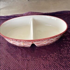Red and White Divided Ceramic Dish